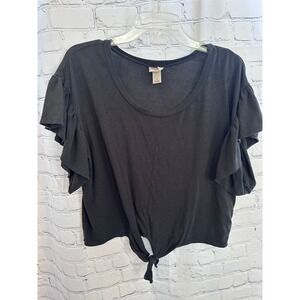 Mossimo Supply Co. Ruffle Sleeve Tie-Front Top -‎ Women's Size L